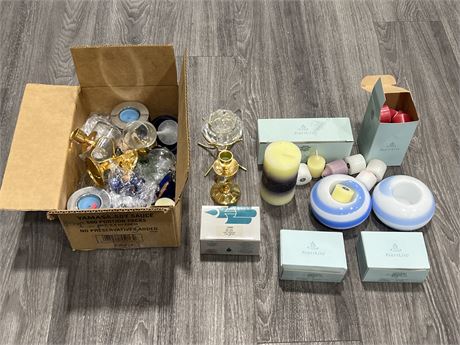 LOT OF PARTYLITE CANDLES / ACCESSORIES & OTHER CANDLE RELATED ITEMS
