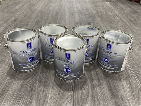 NEW - 5 CANS OF SHERWIN WILLIAMS INTERIOR EXTRA WHITE PAINT