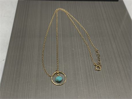 14K GOLD FILLED CHAIN W/TURQUOISE STONE PENDANT NECKLACE (18”)