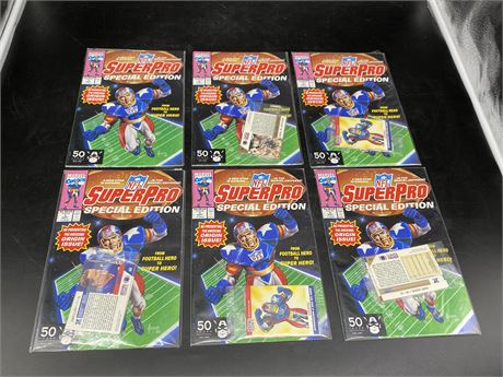 6 NFL SUPERPRO MAGS WITH CARDS