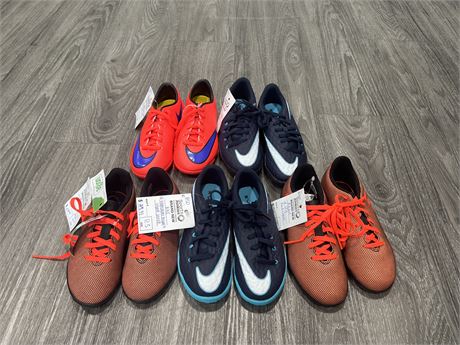 5 PAIRS OF NIKE / ADIDAS KIDS SPORTS CLEATS / SHOES - SIZES YOUTH 11.5 - 1