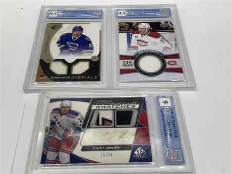 3 GCG GRADED 9/9.5 GAME USED JERSEY NHL HOCKEY CARDS