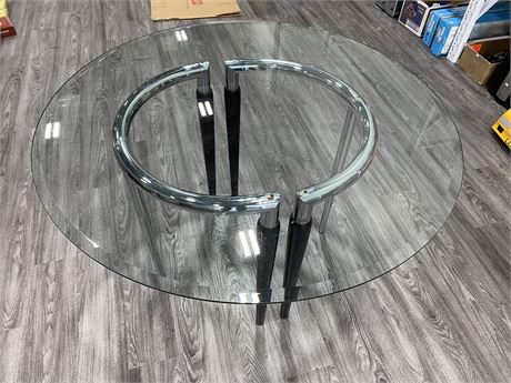 GLASS DINING TABLE (Glass is loose on top, 30” tall, 48” wide)