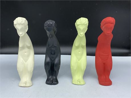 4 AFRICAN STATUETTES - 9” TALL