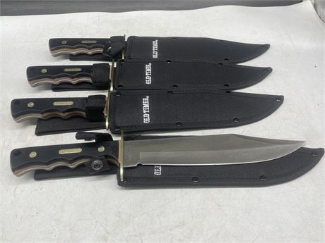 4 NEW UNCLE HENRY BOWIE FULL TANG FIXED BLADE KNIVES
