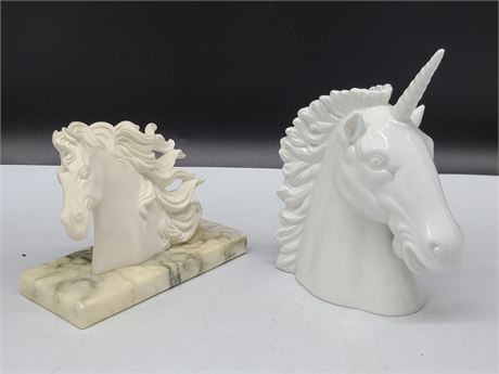 ALABASTER HORSE HEAD HANDCARVED IN ITALY & JAPAN UNICORN HEAD