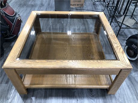 WOODEN GLASS COFFEE TABLE (36”x36”)