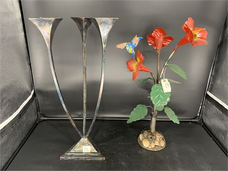 LARGE CANDLE HOLDER & FLORAL PIECE 28”