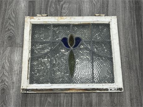 EARLY VINTAGE STAINED GLASS WINDOW - 23”x18”