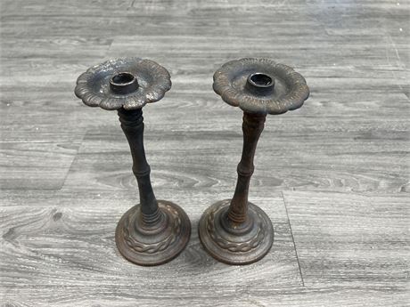 2 BEAUTIFUL CAST IRON CANDLE HOLDERS - 11” TALL