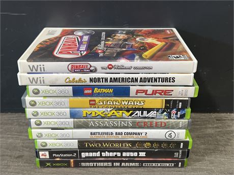 10 WII, XBOX, XBOX360 & PS2 GAMES