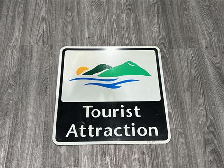 VINTAGE TOURIST ATTRACTION METAL ROAD SIGN - 2’x2’