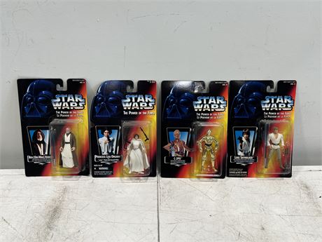 4 STAR WARS POWERS OF THE FORCE 1990s FIGURES IN PACKAGE
