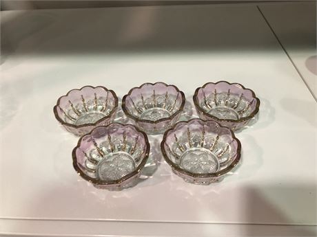 5 ROSE GOLD / PINK SHADED STACKABLE GLASS CUSTARD DISHES