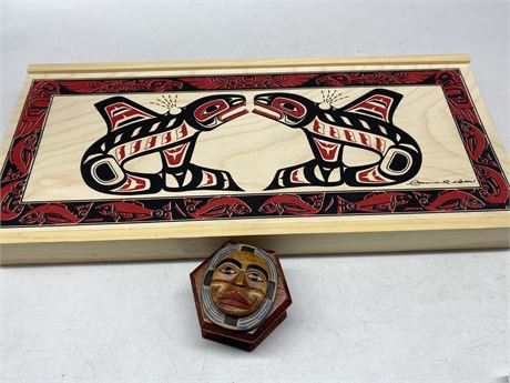 MOON MASK CARVED BOX BY ARTIE GEORGE AND SIGNED PAINTED BOX