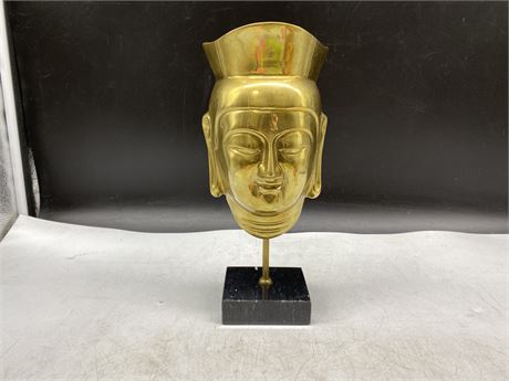 BRASS CHINESE MASK ON MARBLE BASE 11”