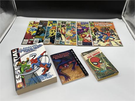 7 SPIDER-MAN COMICS & 3 BOOKS