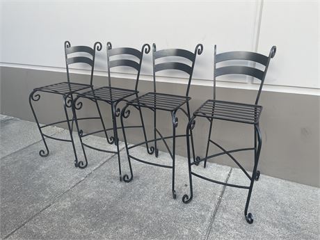4 HEAVY WROUGHT IRON CHAIRS W/ CHARACTER - 45”x17”x17”