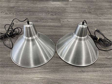 2 SILVER INDUSTRIAL PLUG IN SWAG LAMPS (11” TALL)