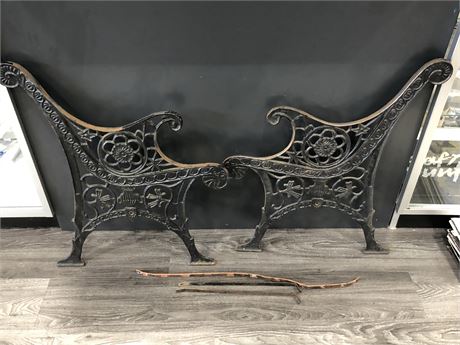 CAST IRON BENCH ENDS & METAL BRACES 29” TALL