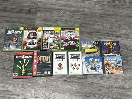 12 MISC VIDEO GAMES (GTA5 INSTALL DISC ONLY & CLUB PENGUIN DS SEALED)
