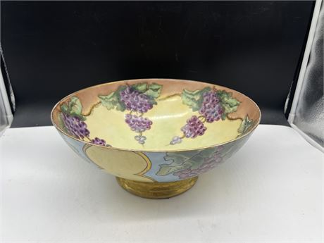 EARLY LIMOGES HAND PAINTED LARGE BOWL - VERY UNIQUE 14” DIAM 5” TALL