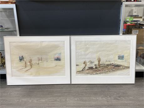 PAIR OF LARGE MCM ARCHITECTS WATERCOLOURS (31”X24”)