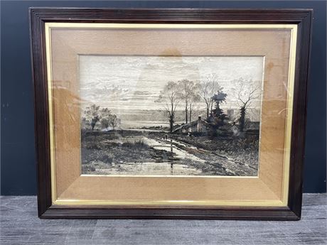 BEAUTIFUL 1800’S FRAMED ETCHING 30”x24”