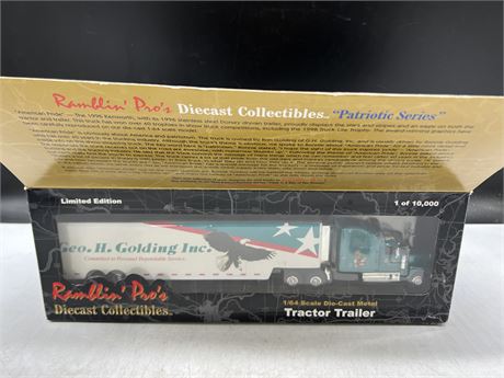1/64 SCALE “RAMBLIN PROS” 1996 KENWORTH DIECAST COLLECTIBLE TRACTOR TRAILER