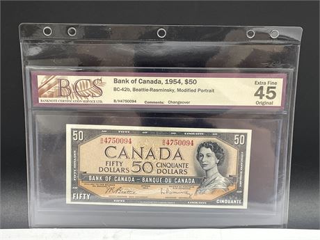 BCS GRADED VF 45 - $50 CANADIAN 1954 BILL