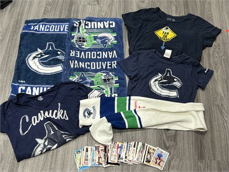 CANUCKS TOWELS, SCARF, WOMENS SHIRTS & 1990-2000s NHL CARDS