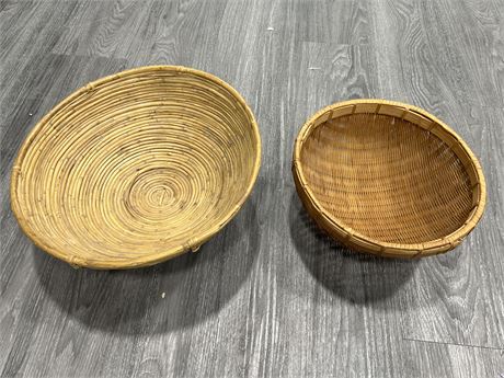 2 VINTAGE HAND MADE BASKETS (Largest is 14”)