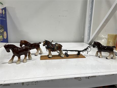 4 MELBAWARE HORSES - ONE WITH PLOW