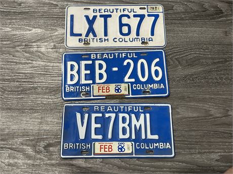 2 EXPO 1986 CAR LICENSE PLATES + 1 OTHER