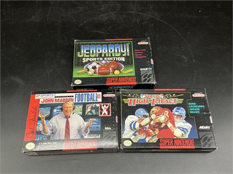 3 SNES GAMES (MADDEN/JEOPARDY HAVE INSTRUCTIONS)