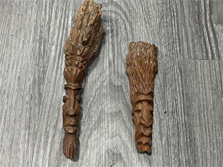 2 OLD CARVED WOOD PIECES (8” TALL)