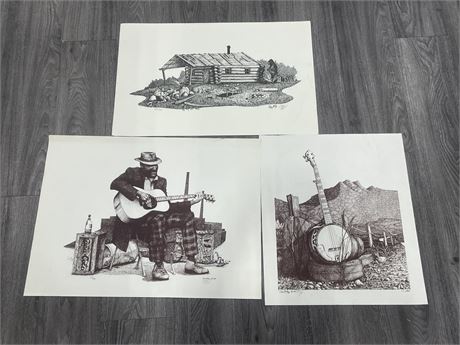 3 SIGNED, NUMBERED UNFRAMED OLIN MCKAY PRINTS (LARGEST 25”x19”)