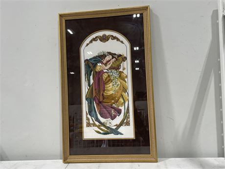 LARGE HAND CRAFTED FRAMED NEEDLEPOINT LADY (23”x37”)