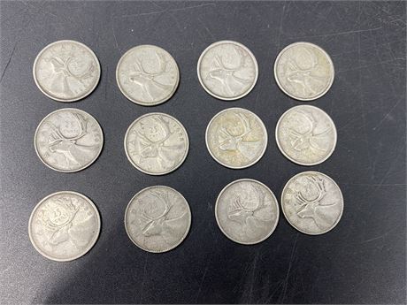 (12) 1950-59 CANADIAN SILVER QUARTERS