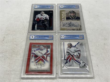 4 GRADED NHL GOALIE CARDS INCLUDING ROOKIE LUONGO & AUTO TURCO