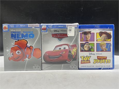 3 SEALED DISNEY BLU-RAYS INCL:FINDING NEMO, CARS, & TOY STORY 4 MOVIE COLLECTION