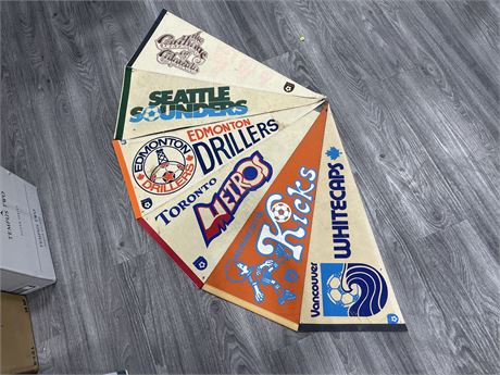 6 SOCCER PENNANTS FROM FIRST GAMES IN THE 70’S