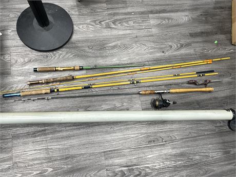FLY/CAST FISHING RODS (INCLUDING 2 VINTAGE METAL RODS) WITH TUBE