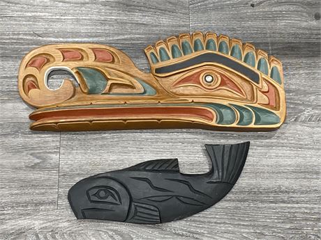 2 CARVED NATIVE WOOD PIECES (22” WIDE)