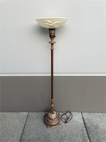 VINTAGE COPPER FLOOR LAMP W/ GLASS DUCK DESIGN SHADE - 5’4” TALL