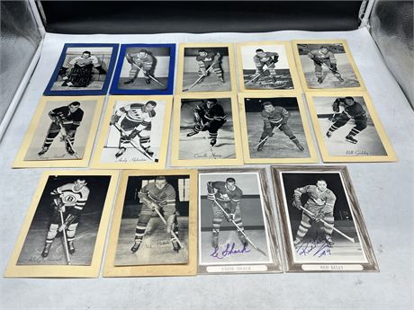 14 VINTAGE NHL PICTURES - 2 W/REAL SIGNATURES (5.5”x8”)