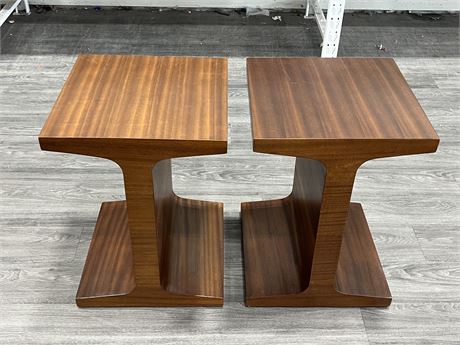 2 HEAVY WOOD UNIQUE SIDE TABLES (26” tall)