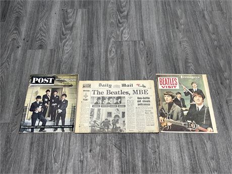 3 RARE 1964/65 BEATLES NEWSPAPERS - ONE IS AN 8 PAGE NEWSPAPER