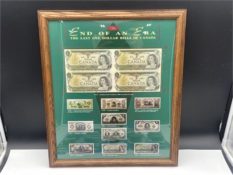 FRAMED ONE DOLLAR BILL COLLECTION - 16”x19”