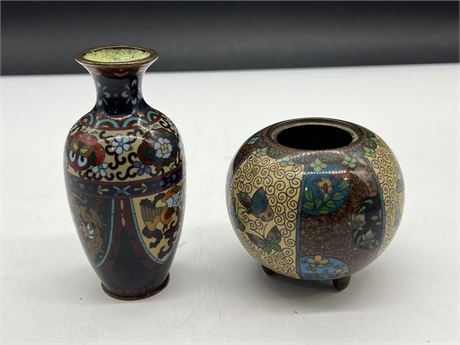 VINTAGE CHINESE CLOISONNÉ VASE & JAR (Vase is 5”)